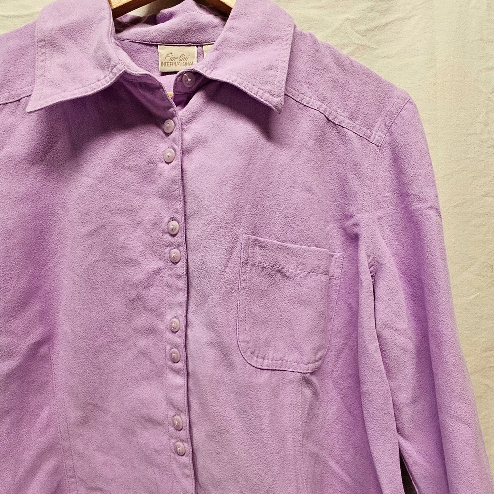 Fiorlini International Faux Suede Shirt Women Large Purple Button Up Long Sleeve